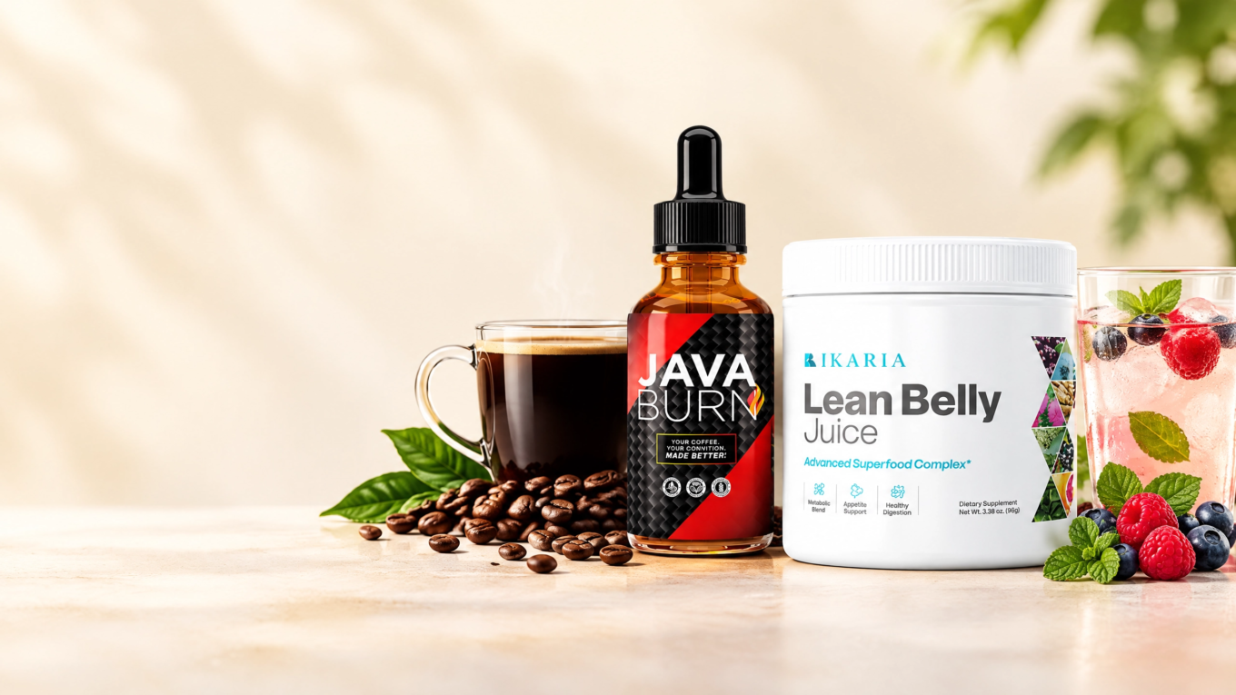 ava Burn serum bottle next to Ikaria Lean Belly Juice powder, side-by-side comparison